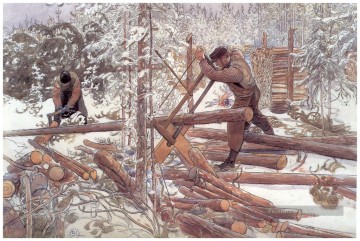  1906 Art - bûcherons dans la forêt 1906 Carl Larsson